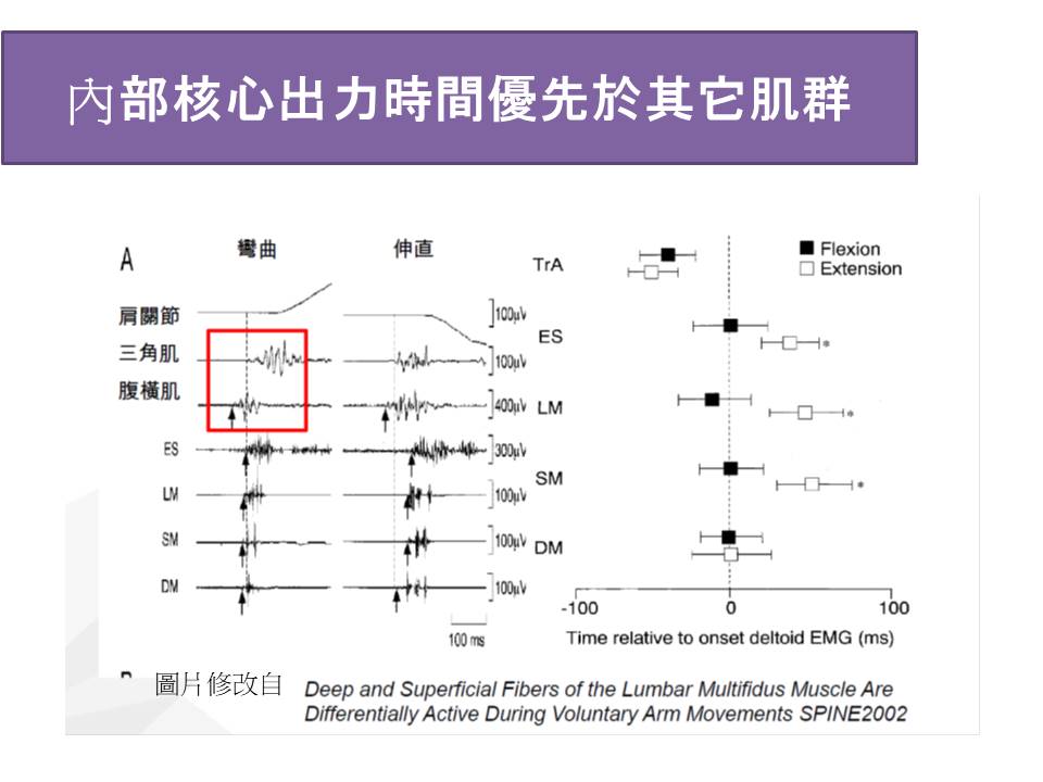 內部核心肌群出力優先於上肢肌群